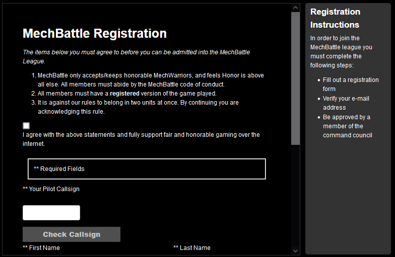 Registration screen